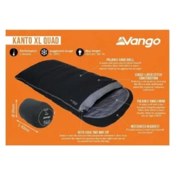 Vango Kanto XL Quad Deken Slaapzak Synthetisch Zwart -Kampeer Plezier 96988 vango kanto xl quad flare slaapzak